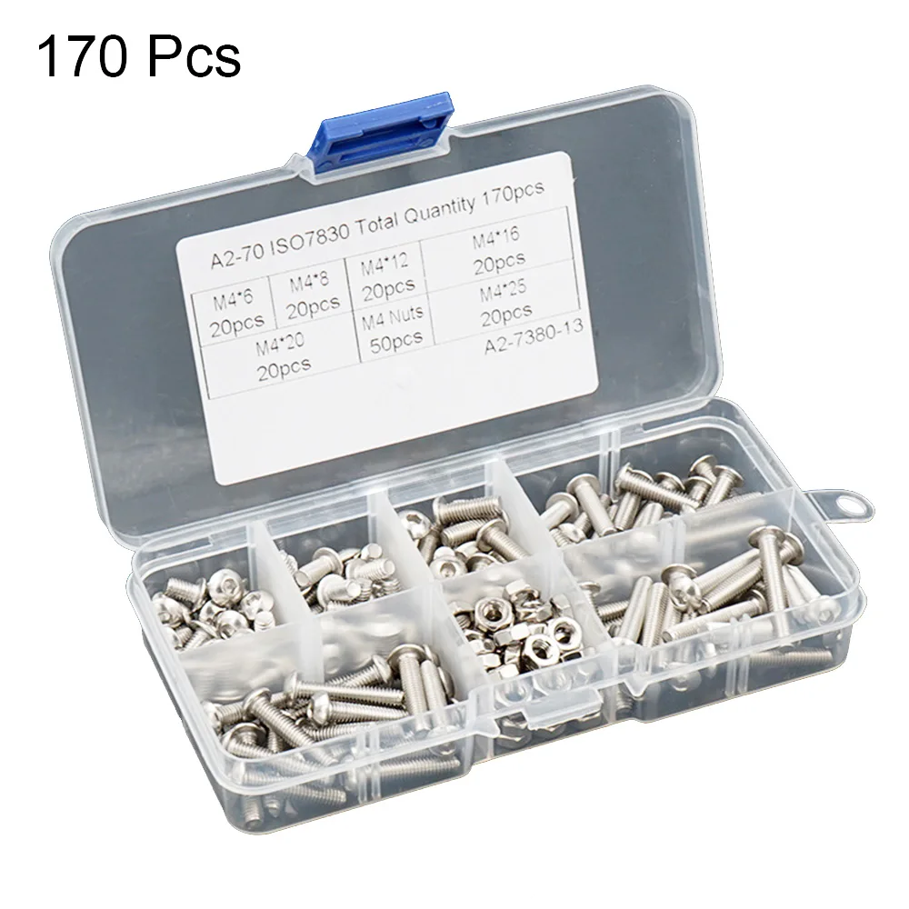 170pcs/set M4 Stainless Steel Screws Countersunk Head Screw Hexagonal Nuts Kit with Plastic Box
170pcs/set M4 Stainless Steel Screws Countersunk Head Screw Hexagonal Nuts Kit with Plastic Box
