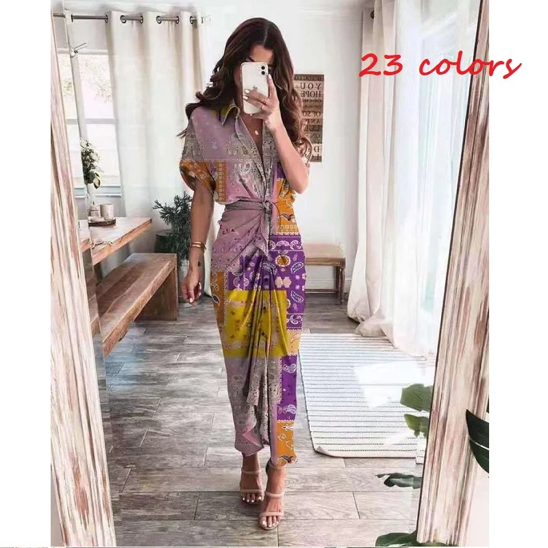 Женское платье-рубашка с коротким рукавом, с принтом 
Женское платье-рубашка с коротким рукавом, с принтом