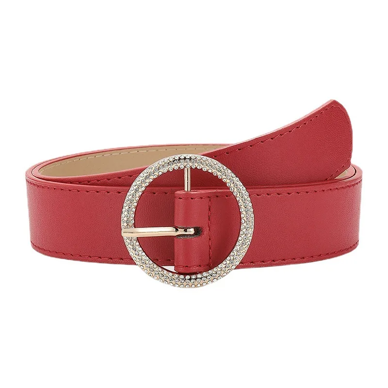 New Diamond Round Buckle Pu Belt Women Ring Pin Buckle Shiny Belts Lady Jeans Fashion Waistband Female 2021
New Diamond Round Buckle Pu Belt Women Ring Pin Buckle Shiny Belts Lady Jeans Fashion Waistband Female 2021