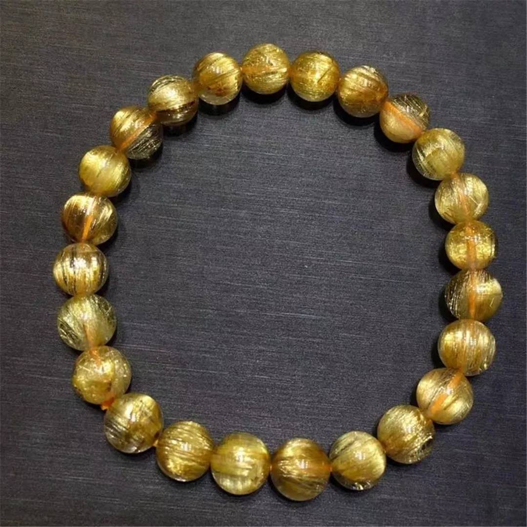 

7mm Natural Gold Rutilated Titanium Quartz Bracelet For Women Men Healing Wealth Luck Gift Crystal Beads Jewelry Strands AAAAA