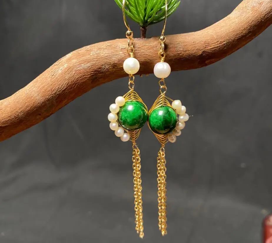 14k Gold Wrapped Devil's Eye Tassel Dry Blue Pearl Earrings for Women's Gift
14k Gold Wrapped Devil's Eye Tassel Dry Blue Pearl Earrings for Women's Gift
