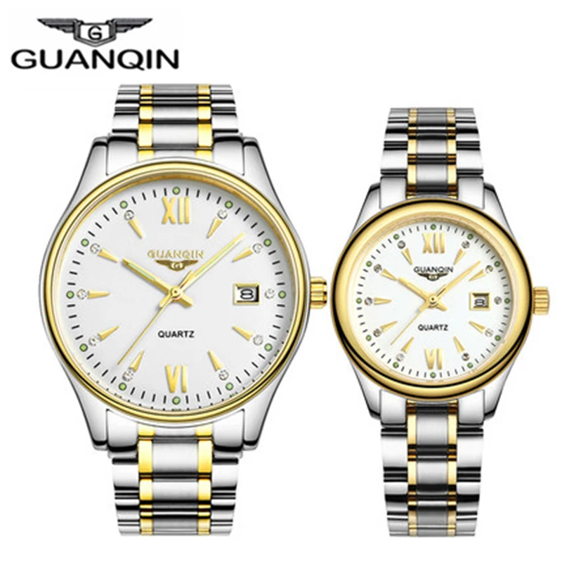 Мужские кварцевые часы reloj pareja GUANQIN полностью стальные с календарем модные
