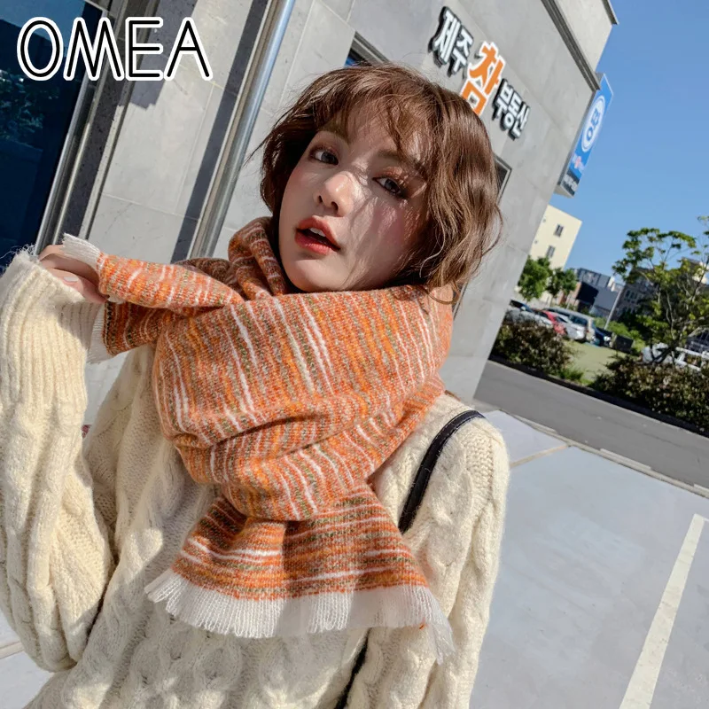 OMEA Striped Women Scarf Trendy Cashmere Scarf Women Winter Accessories Warm Thickend Scarf for Female Rainbow Scarf with Tassel
OMEA Striped Women Scarf Trendy Cashmere Scarf Women Winter Accessories Warm Thickend Scarf for Female Rainbow Scarf with Tassel