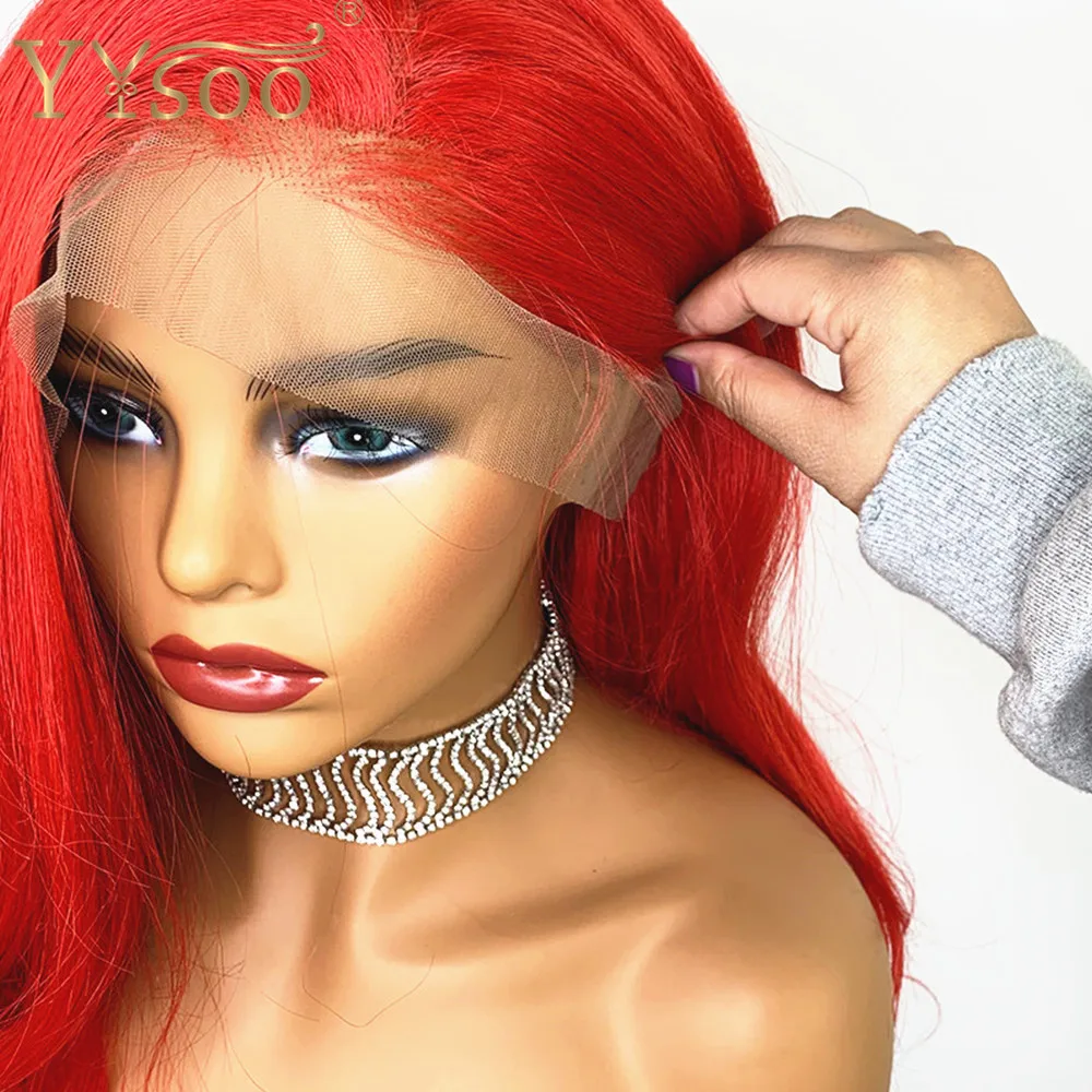 YYsoo 13X6 Lace Front Wigs for Women Frontal Japanese Futura Fiber Hair Synthetic Long Body Wave Red color Daily Use | Шиньоны и парики