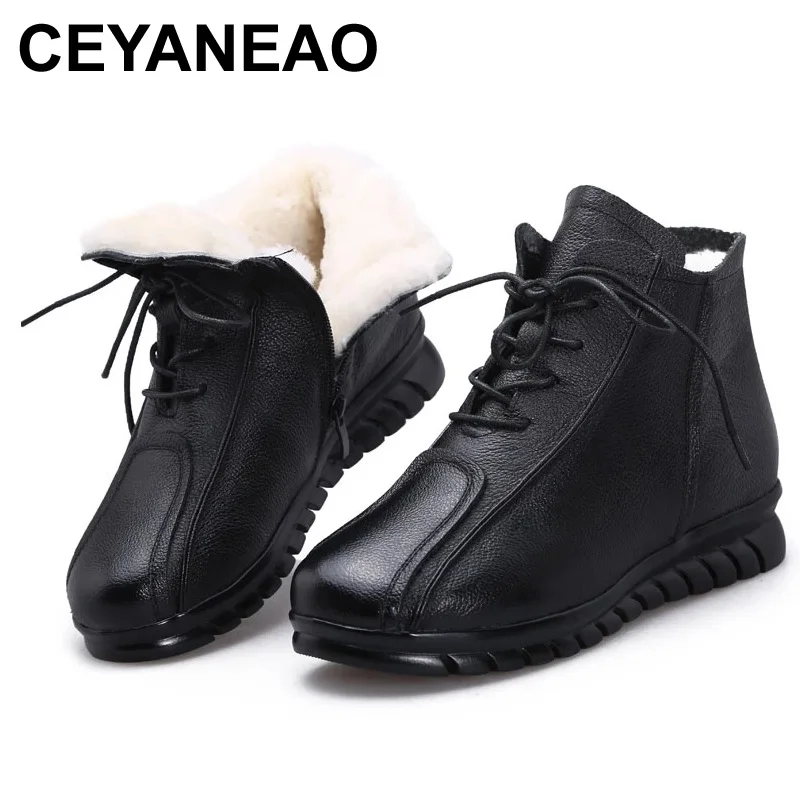 CEYANEAO winter new women's shoes Genuine leather Middle-aged non-slip warm wool shoes Flat bottom Casual Ankle boots botas de m
CEYANEAO winter new women's shoes Genuine leather Middle-aged non-slip warm wool shoes Flat bottom Casual Ankle boots botas de m