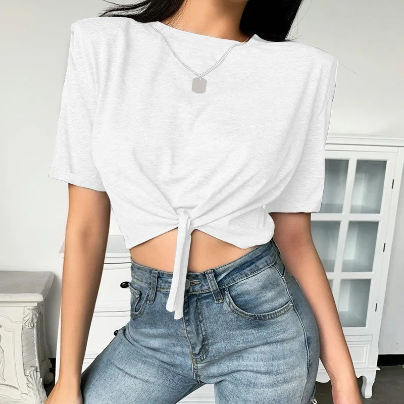 Casual Fashion Cotton Women T-shirt Summer High Waist Crop Top Shoulder Pads High Street Basic T-shirts Fashion New 2021
Casual Fashion Cotton Women T-shirt Summer High Waist Crop Top Shoulder Pads High Street Basic T-shirts Fashion New 2021