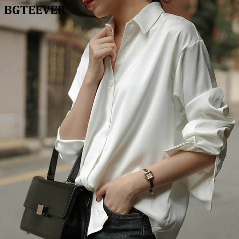BGTEEVER Elegant Turn-down Collar Women Stain Blouses Office Ladies Tops Single-breasted Loose Female Shirts Blusas Mujer 2020
BGTEEVER Elegant Turn-down Collar Women Stain Blouses Office Ladies Tops Single-breasted Loose Female Shirts Blusas Mujer 2020