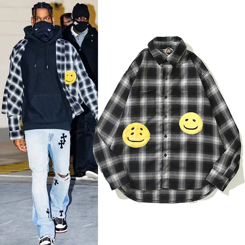 CPFM Smiley Flocking Plaid Mens and Womens Autumn Shirts Lapel Retro Japanese Vibe Style Oversize Casual Shirt 
CPFM Smiley Flocking Plaid Mens and Womens Autumn Shirts Lapel Retro Japanese Vibe Style Oversize Casual Shirt