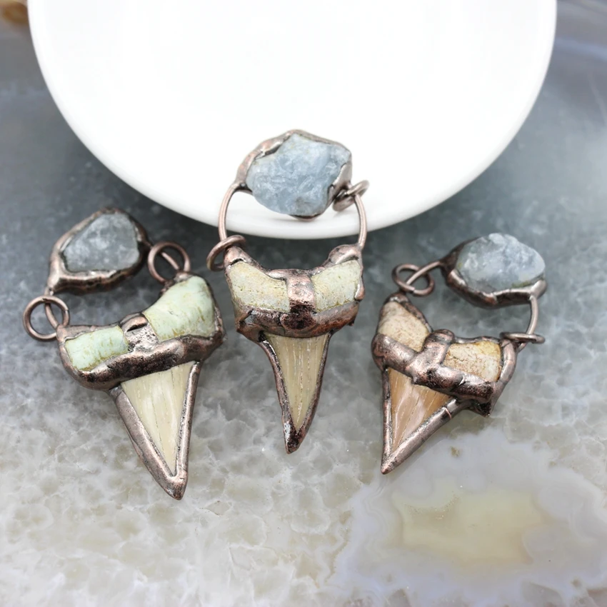 Handmade Making Antique Brass Style Shark Tooth Pendants,Hoop Top Inlay Natural Aquamarine,Women/Man Necklace Jewelry Gift
Handmade Making Antique Brass Style Shark Tooth Pendants,Hoop Top Inlay Natural Aquamarine,Women/Man Necklace Jewelry Gift