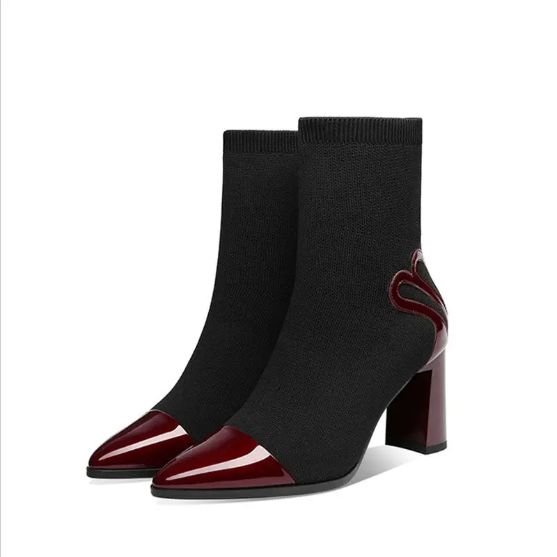 women's short boots thick heel fall / winter 2020 bright leather socks show thin pointed tip mid tube high heel elastic shoes
women's short boots thick heel fall / winter 2020 bright leather socks show thin pointed tip mid tube high heel elastic shoes