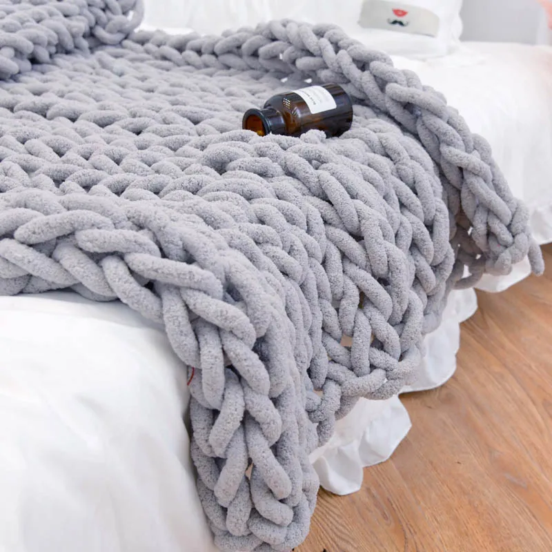 Большое мягкое вязаное одеяло из синели для рук толстое трикотажное дивана