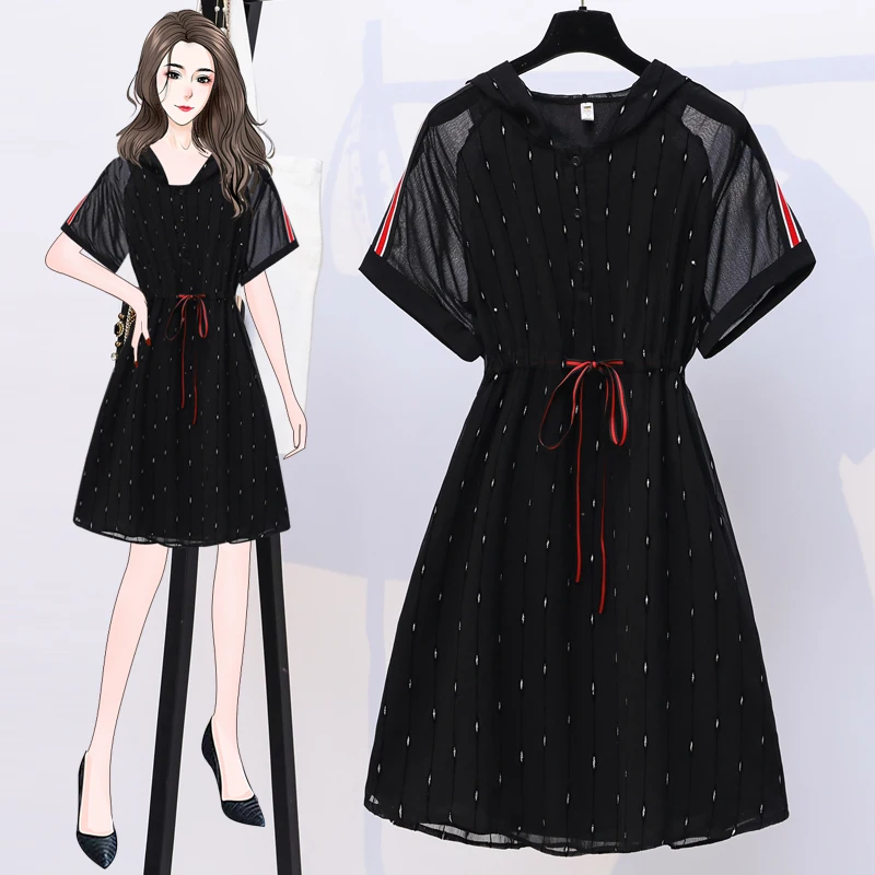 5XL Plus Size Women Black A-Line Hooded Dress Summer 2021 Striped Patchwork Short Sleeve Loose Casual Print Chiffon Dresses
5XL Plus Size Women Black A-Line Hooded Dress Summer 2021 Striped Patchwork Short Sleeve Loose Casual Print Chiffon Dresses