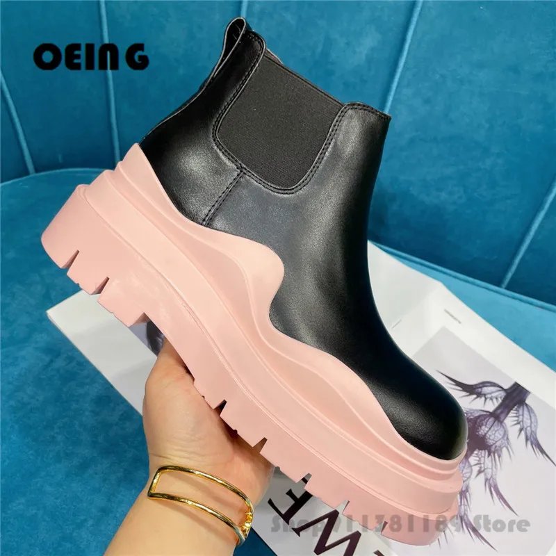 Spring Autumn Women Chelsea Boots Genuine Leather Round Toe Thick Sole Boots Slip On British Style Platform Botas Altas Mujer
Spring Autumn Women Chelsea Boots Genuine Leather Round Toe Thick Sole Boots Slip On British Style Platform Botas Altas Mujer