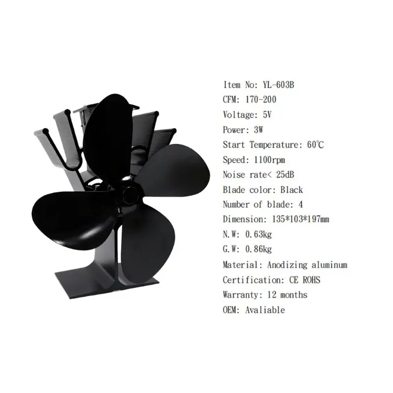 Powered Stove Fan 4 Blade Wood Stove Fans Aluminium Silent Eco-Friendly for Wood Log Burner Fireplace
Powered Stove Fan 4 Blade Wood Stove Fans Aluminium Silent Eco-Friendly for Wood Log Burner Fireplace