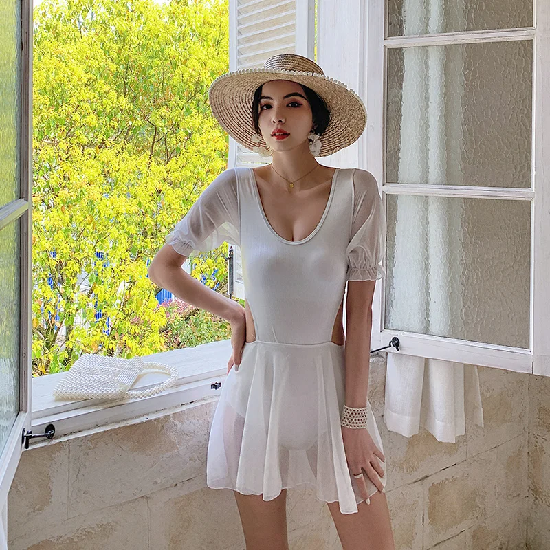 Female Solid Beach Bathsuit Korea Style Swim Dress Sexy Cut Out Swimsuit Mesh Short Sleeve Swimwear Push Up One Piece Bathers
Female Solid Beach Bathsuit Korea Style Swim Dress Sexy Cut Out Swimsuit Mesh Short Sleeve Swimwear Push Up One Piece Bathers