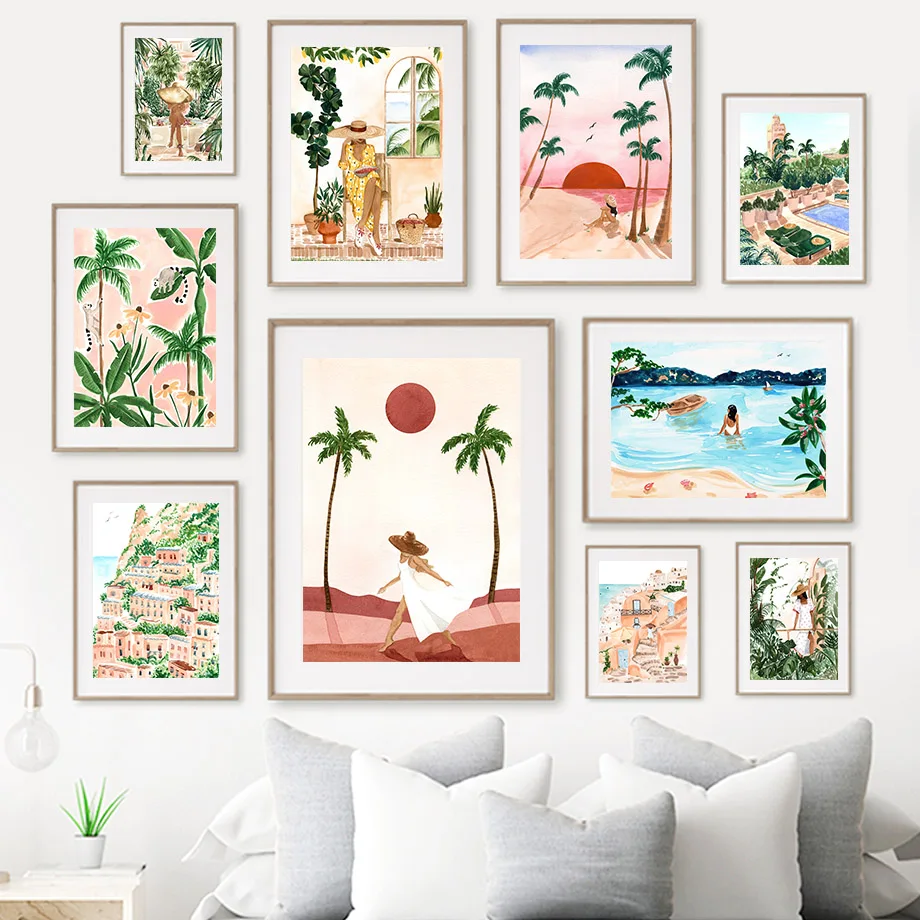 Italian Shore Sunset Beach Landscape Moroccan Girl Wall Art Canvas Painting Vacation Travel Poster Wall Decor Pictures for Home
Italian Shore Sunset Beach Landscape Moroccan Girl Wall Art Canvas Painting Vacation Travel Poster Wall Decor Pictures for Home