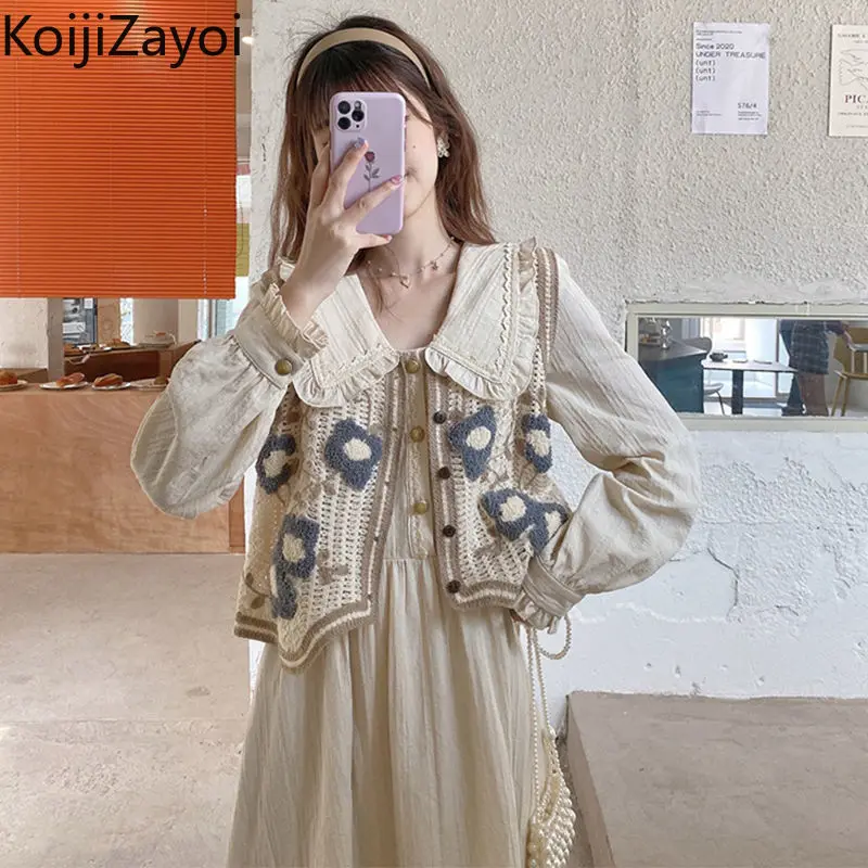 Koijizayoi Vintage Women Two Pieces Dress Set Casual Loose Solid Sweet Maxi Dress Embroidery Flower Knit Vest Korean Suit Outfit
Koijizayoi Vintage Women Two Pieces Dress Set Casual Loose Solid Sweet Maxi Dress Embroidery Flower Knit Vest Korean Suit Outfit