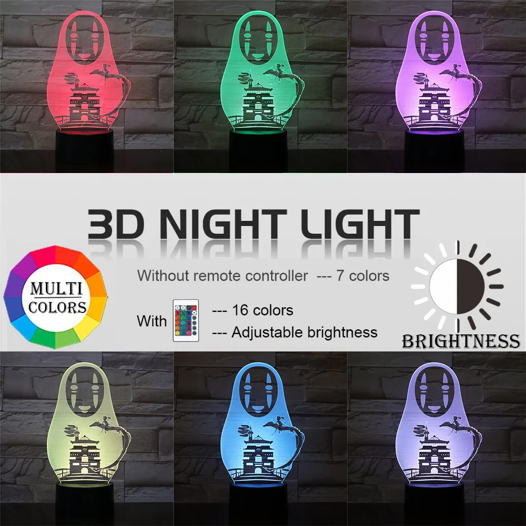 Novelty Spirited away No-Face Image 3D Illusion Night Light for Computer Desktop Decor Touch Sensor Lamp for Bedside Lighting
Novelty Spirited away No-Face Image 3D Illusion Night Light for Computer Desktop Decor Touch Sensor Lamp for Bedside Lighting