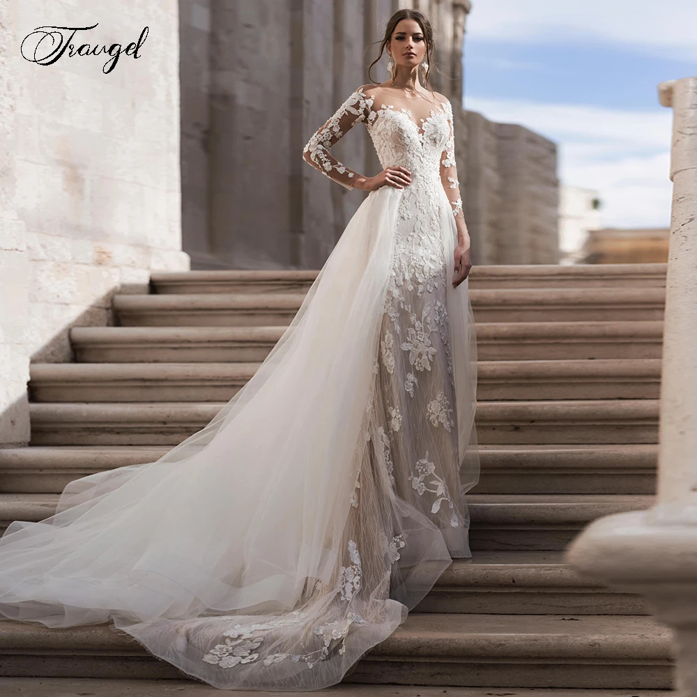 Traugel Scoop Mermaid 2 IN 1 Wedding Dress Appliques Long Sleeve Lace Bride Dress Detachable Sweep Train Wedding Gown Plus Size
Traugel Scoop Mermaid 2 IN 1 Wedding Dress Appliques Long Sleeve Lace Bride Dress Detachable Sweep Train Wedding Gown Plus Size