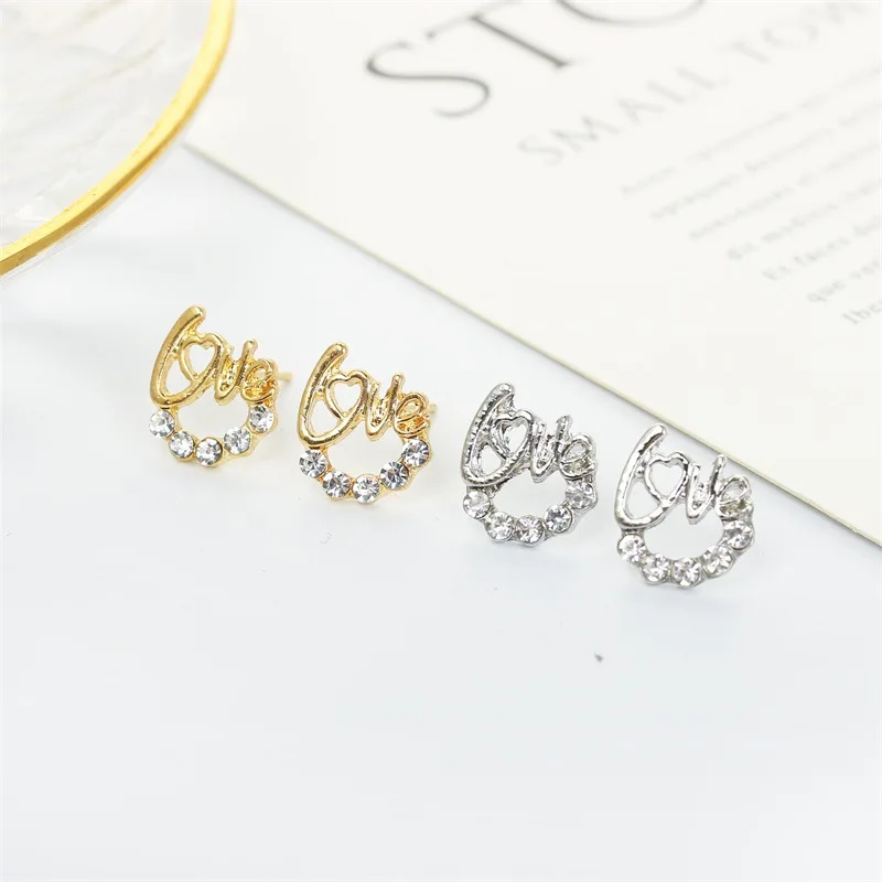 120 pair Gold Silver Color Crystal Love Letters Stud Earrings Zircon Jewelry Women Hollow Charm Rhinestone Earring Accessories
120 pair Gold Silver Color Crystal Love Letters Stud Earrings Zircon Jewelry Women Hollow Charm Rhinestone Earring Accessories