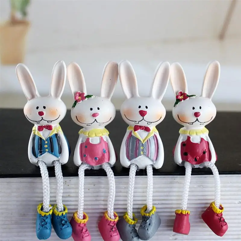 4Pcs Bunny Dolls Adornment Desktop Resin Artware Decorative Ornaments For Home Easter Hanging Feet Doll | Дом и сад