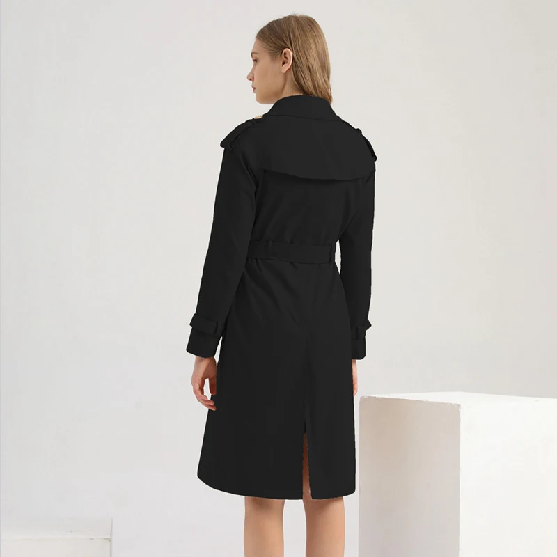 Women Double-Breasted Trench Coat Classic Lapel Overcoat Slim Outerwear with Belt | Женская одежда