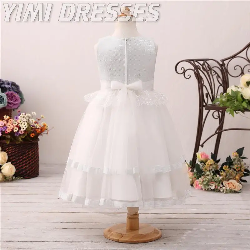 Белое кружевное платье с цветами для девочек Свадебное бальное Детские пышные