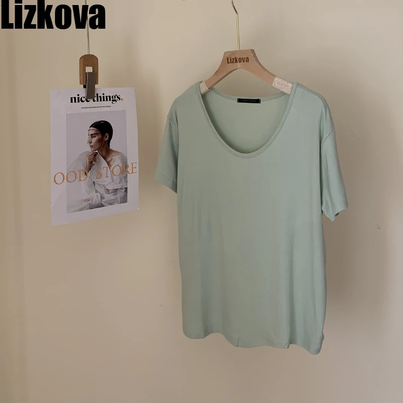 Футболка Lizkova женская с коротким рукавом и круглым вырезом свободная хлопковая