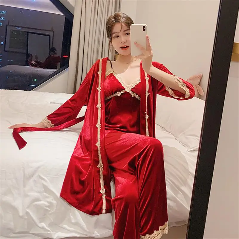 3Pcs Velvet Pajamas Set Sexy Lace Women Winter Warm Sleepwear Nightwear Pyjamas Homewear
3Pcs Velvet Pajamas Set Sexy Lace Women Winter Warm Sleepwear Nightwear Pyjamas Homewear