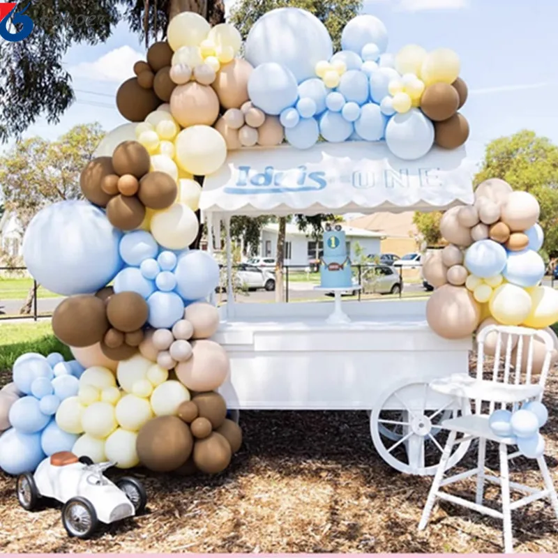 

133pcs Coffee Brown Latex Balloons Arch Kit Macaron yellow blue Color Garland Arch Birthday Party Wedding Decorations Backdrop
