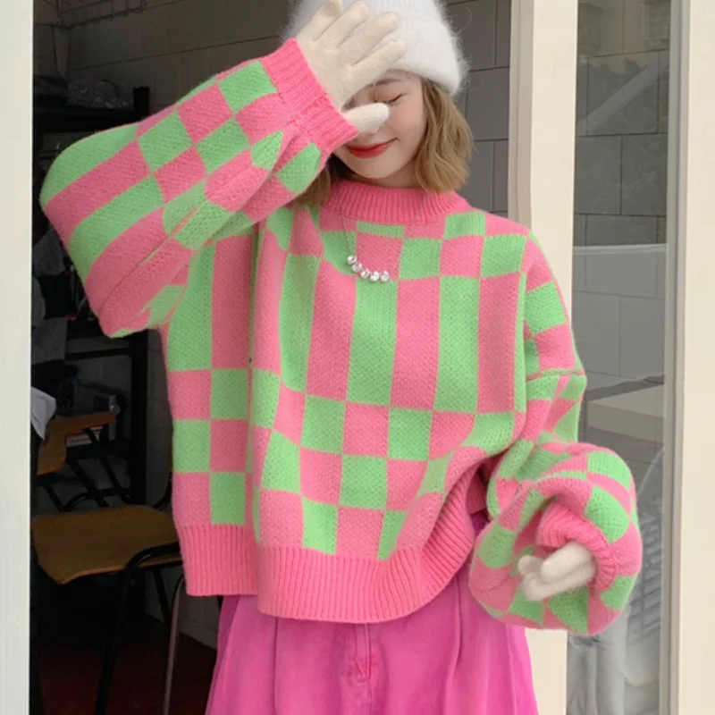 Woman Sweaters 2021 New Korean Fashion Gentle All-match O Neck Color Plaid Print Design Loose Casual Knitted Pullover Sweater
Woman Sweaters 2021 New Korean Fashion Gentle All-match O Neck Color Plaid Print Design Loose Casual Knitted Pullover Sweater