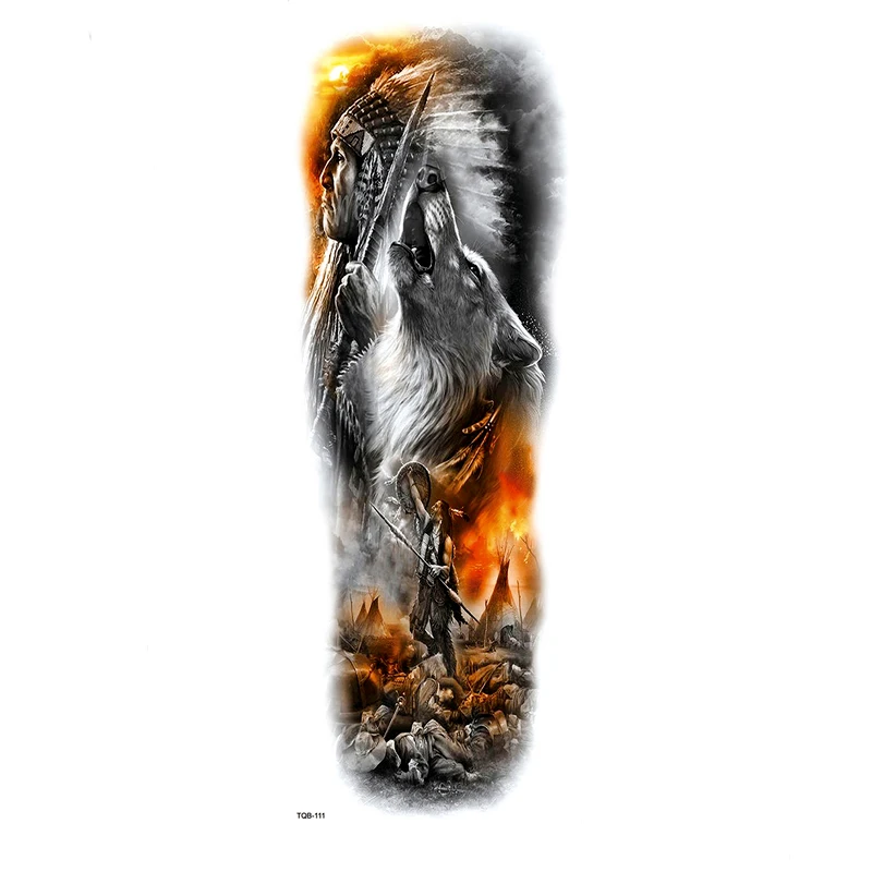 Indian Warrior Full Arm Waterproof Temporary Tattoos Men Boby Sleeves Tatoo Stickers Fake | Красота и здоровье