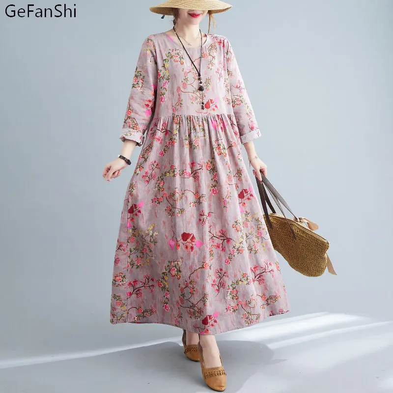 New Spring Autumn Vintage Floral Print O-Neck Cotton Linen Women Dress Casual Loose Ladies Long Dresses Robe Fashion Clothing
New Spring Autumn Vintage Floral Print O-Neck Cotton Linen Women Dress Casual Loose Ladies Long Dresses Robe Fashion Clothing