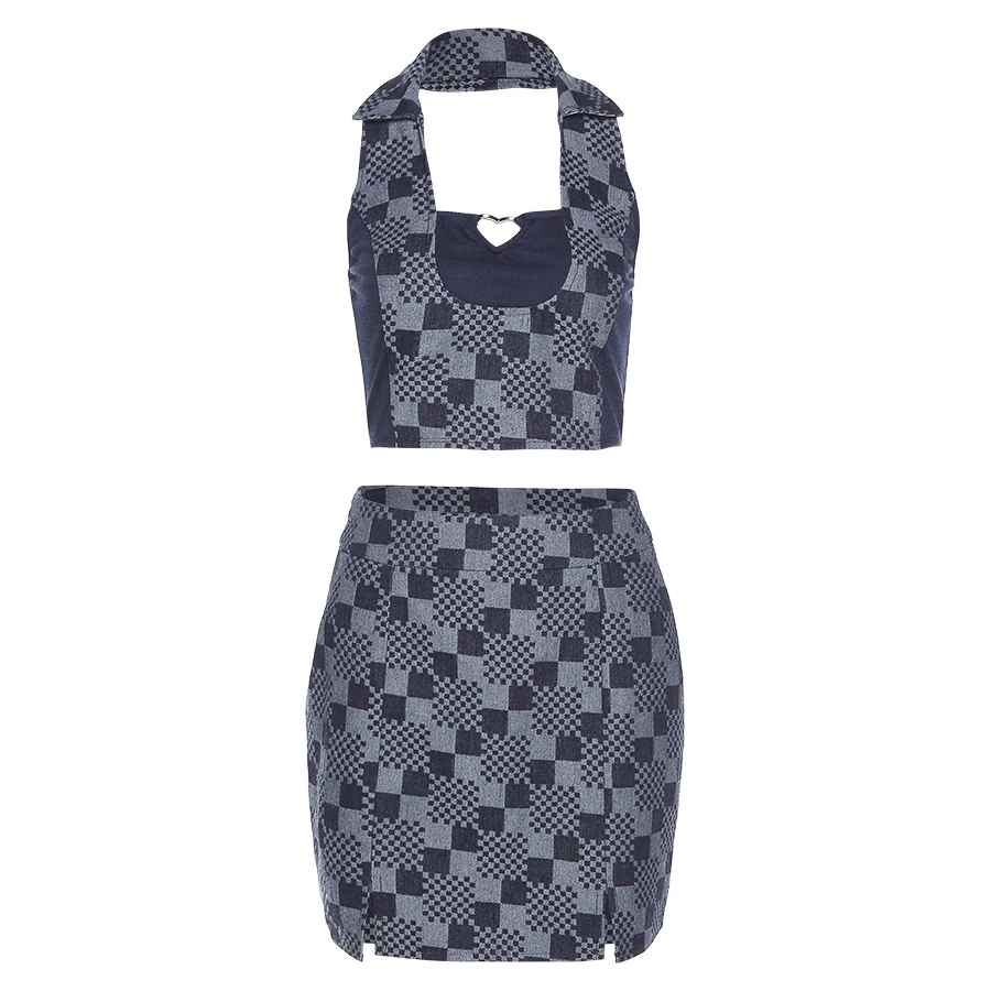Sylcue Summer checkerboard style crop top with slim miniskirt 2 two piece street casual ladies miniskirt set Soft Comfortable
Sylcue Summer checkerboard style crop top with slim miniskirt 2 two piece street casual ladies miniskirt set Soft Comfortable