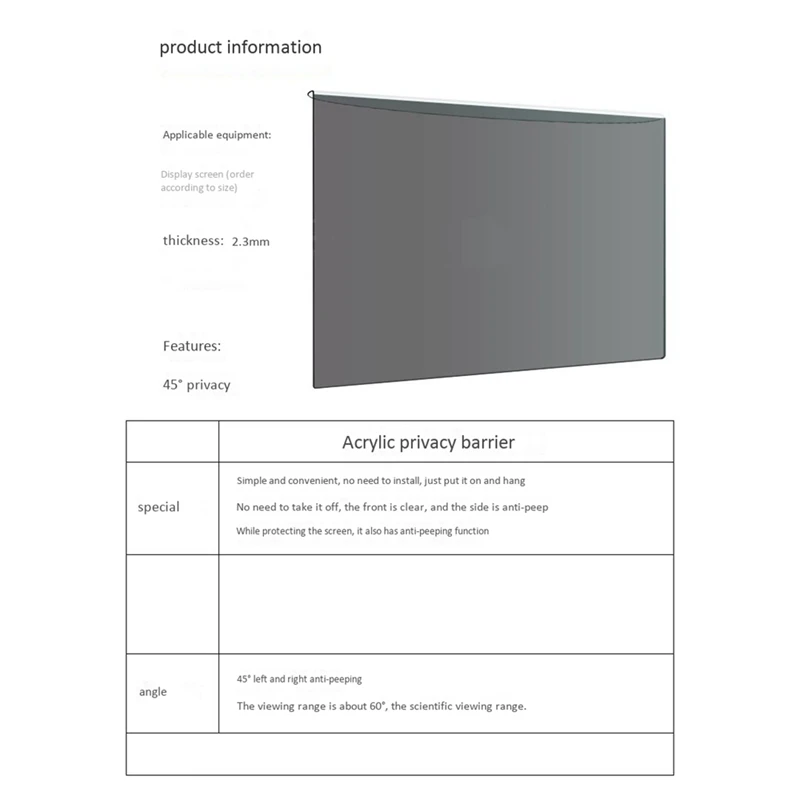 24-Inch Privacy Film, Computer Privacy Isolation Board (547X320X3mm) Around 45-Degree Privacy Protection Screen Privacy
24-Inch Privacy Film, Computer Privacy Isolation Board (547X320X3mm) Around 45-Degree Privacy Protection Screen Privacy