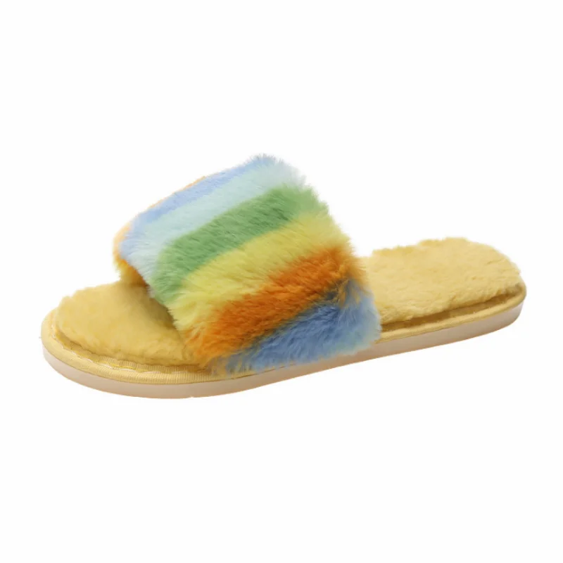 Autumn Newly Fashionable Rainbow Color Designed Lady Fluffy Slippers Thin-soled Casual Household Colorful Fur Slippers
Autumn Newly Fashionable Rainbow Color Designed Lady Fluffy Slippers Thin-soled Casual Household Colorful Fur Slippers
