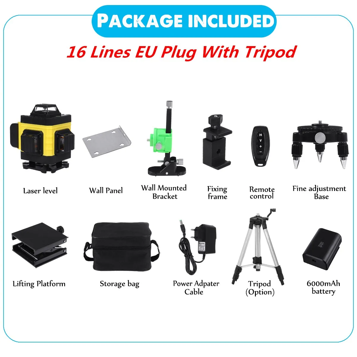 16/12 Line Laser Level Green Light 360 Self-Leveling Horizontal&Vertical Cross Line Wireless Laser Level 100cmTripod&Wall Stand
16/12 Line Laser Level Green Light 360 Self-Leveling Horizontal&Vertical Cross Line Wireless Laser Level 100cmTripod&Wall Stand