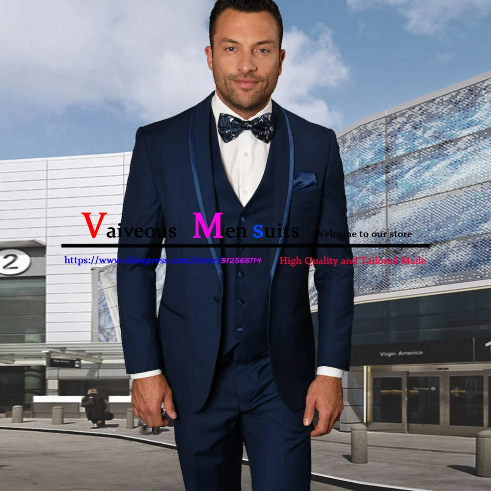 Terno Masculino классические темно-синие мужские костюмы 3 шт. приталенная Деловая
