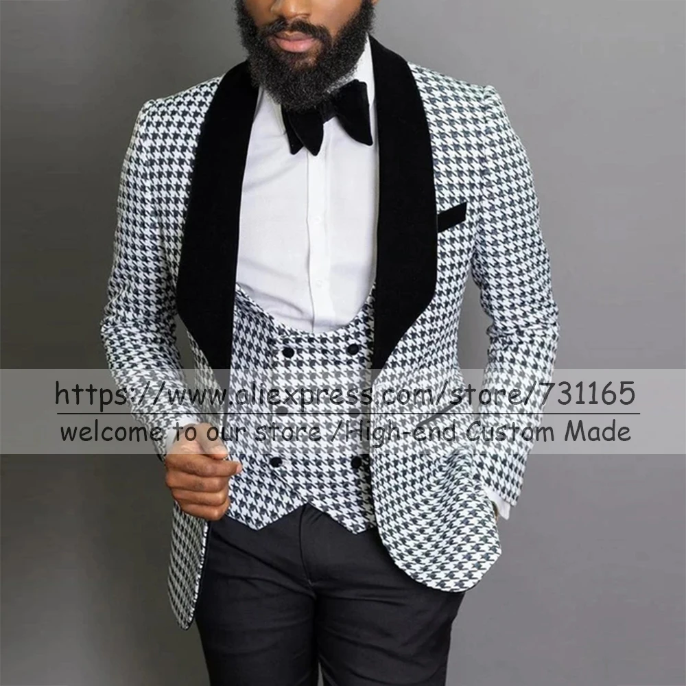 Winter Handsome White And Black Houndstooth Slim Fit Jacet+Vest+Pants Formal Mens Suits For Wedding Tuxedos Blazer Custom Made
Winter Handsome White And Black Houndstooth Slim Fit Jacet+Vest+Pants Formal Mens Suits For Wedding Tuxedos Blazer Custom Made