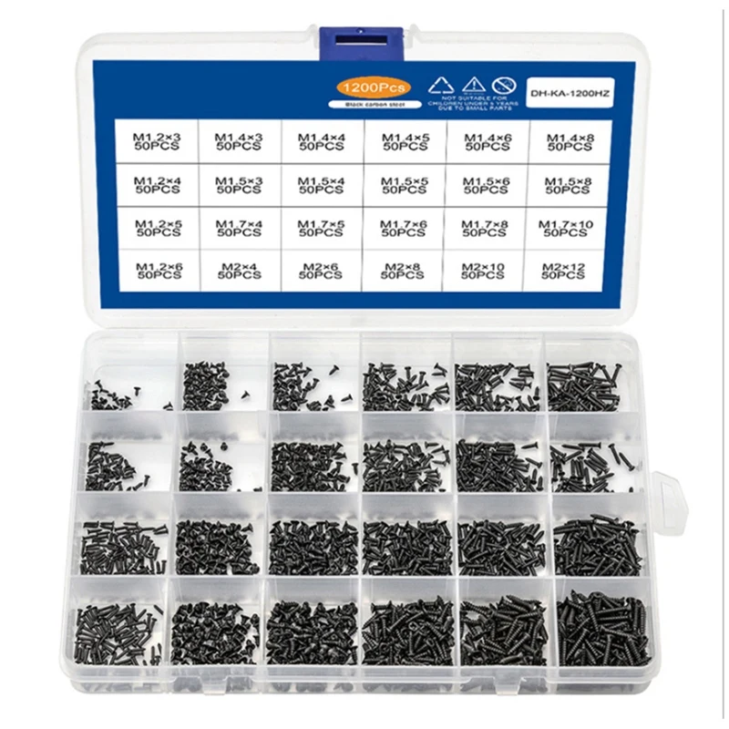 1200 шт./компл. черные потайные винты с плоской головкой с крестообразными утопленными винтами M1.2 M1.4 M1.5 M1.7 M2 
1200 шт./компл. черные потайные винты с плоской головкой с крестообразными утопленными винтами M1.2 M1.4 M1.5 M1.7 M2