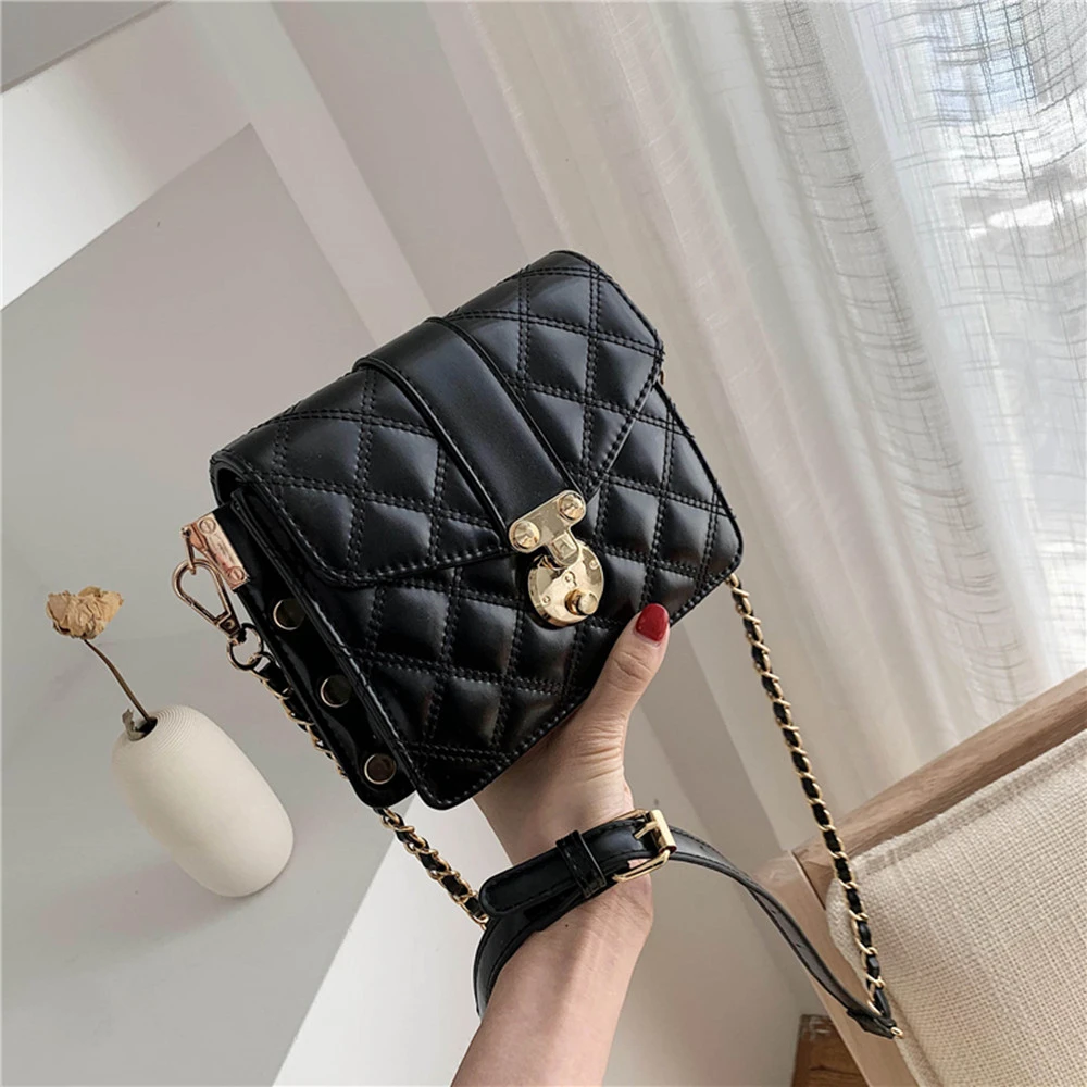 

Fashion Flap Woman Crossbody Bag PU Leather Chain Rivet Hasp Shoulder Bag Black Versatile Purses And Handbags Bolsa Feminina Sac