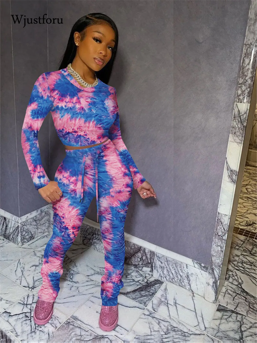 Wjustforu Tie Dye Two Piece Set Women Slim Long Sleeve Crop Top Tracksuits High Waist Leggings Pants Sweat Suits Clothing Outfit 
Wjustforu Tie Dye Two Piece Set Women Slim Long Sleeve Crop Top Tracksuits High Waist Leggings Pants Sweat Suits Clothing Outfit