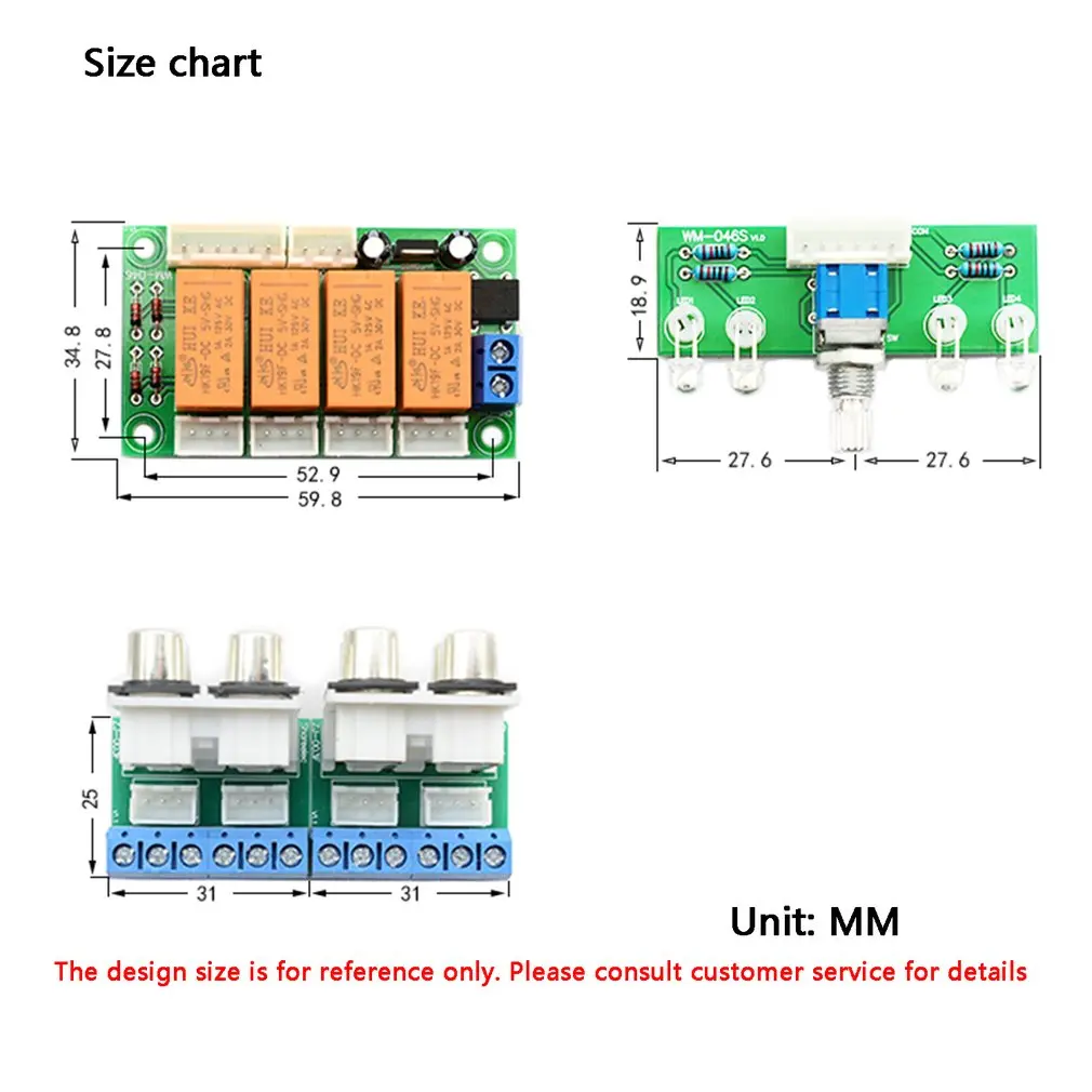 Relay 4-way Audio Input Signal Selector Switching RCA Audio Input Selection Board of Rotary switching for Amplifiers
Relay 4-way Audio Input Signal Selector Switching RCA Audio Input Selection Board of Rotary switching for Amplifiers