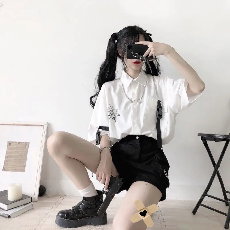 HOUZHOU Summer Women's Suit White Short Sleeve Shirt Wide Leg Cargo 2 Piece Shorts Sets Pants Fashion Preppy Style Streetwear
HOUZHOU Summer Women's Suit White Short Sleeve Shirt Wide Leg Cargo 2 Piece Shorts Sets Pants Fashion Preppy Style Streetwear