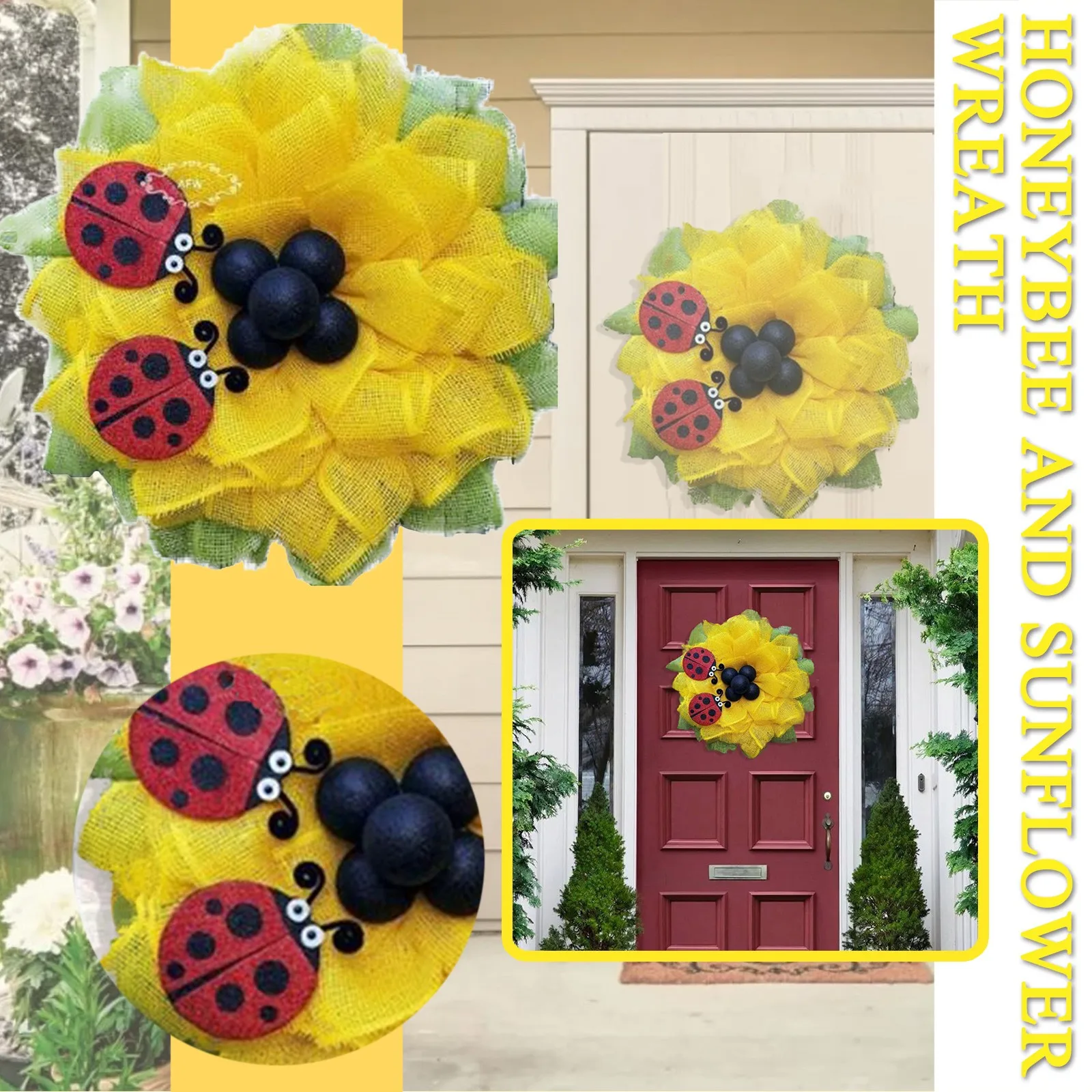 Mesh Wreath Front Door Hanging Wreath Home Garden Decor Whimsical Fancy Bee Sunflower Wreath Insect Garland Spring Decoration
Mesh Wreath Front Door Hanging Wreath Home Garden Decor Whimsical Fancy Bee Sunflower Wreath Insect Garland Spring Decoration