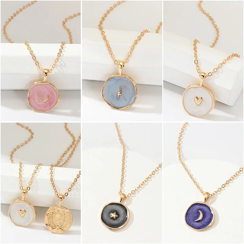 New Hot Selling Women's Jewelry Exquisite Fashion Alloy Drip Oil Irregular Circle Star Moon Necklace Double Pendant
New Hot Selling Women's Jewelry Exquisite Fashion Alloy Drip Oil Irregular Circle Star Moon Necklace Double Pendant