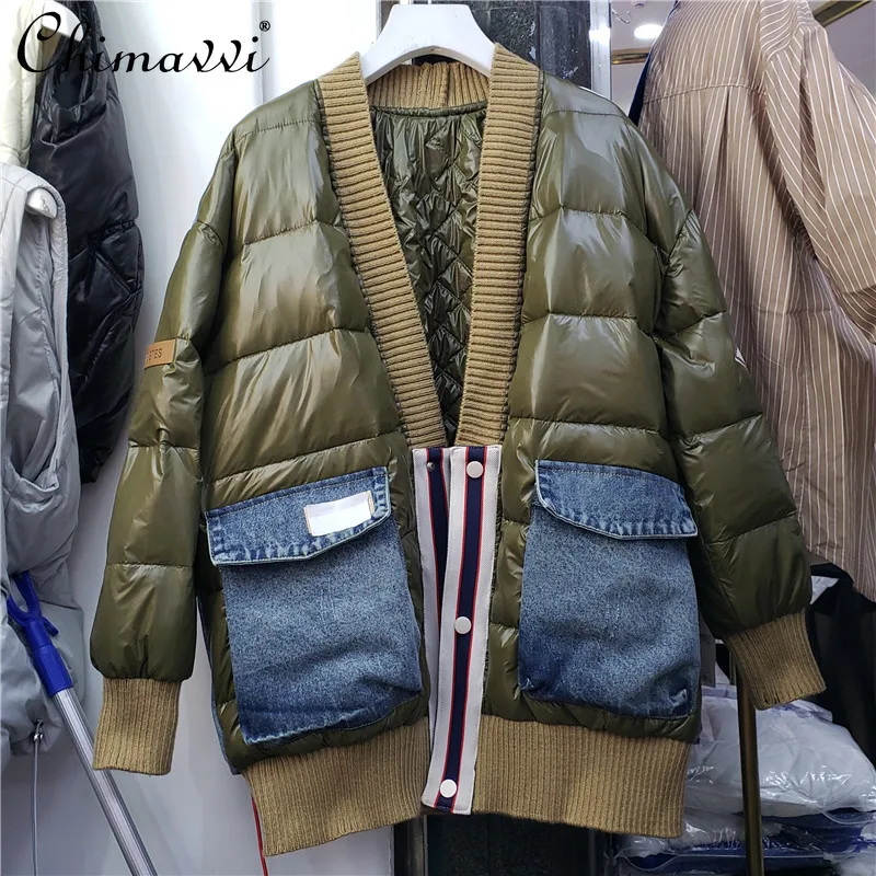 Female 2021 New Winter Fashion Loose V-neck Slimming All-Matching Down Cotton Jacket Coat Women's Casual Denim Patchwork Top
Female 2021 New Winter Fashion Loose V-neck Slimming All-Matching Down Cotton Jacket Coat Women's Casual Denim Patchwork Top