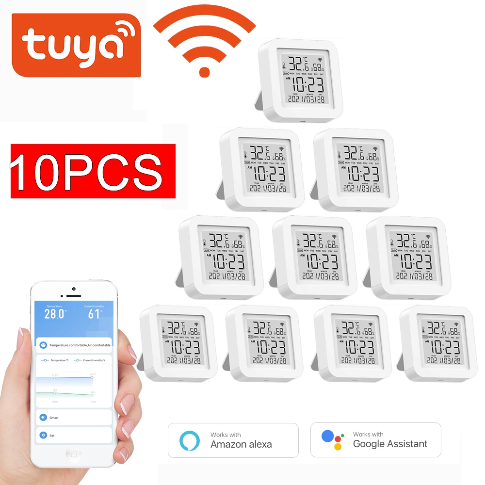 Датчик температуры и влажности Tuya, Wi-Fi Термометр-Гигрометр с ЖК-дисплеем и поддержкой Alexa и Google Assistant, 10 шт., с питанием от USB
Датчик температуры и влажности Tuya, Wi-Fi Термометр-Гигрометр с ЖК-дисплеем и поддержкой Alexa и Google Assistant, 10 шт., с питанием от USB