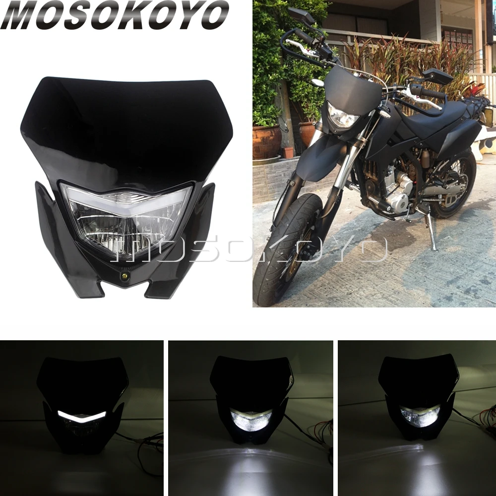 Черный Головной фонарь для мотокросса H4 обтекатель Yamaha WRF CRF SMR XC WR Kawasaki D Tracker KLX250