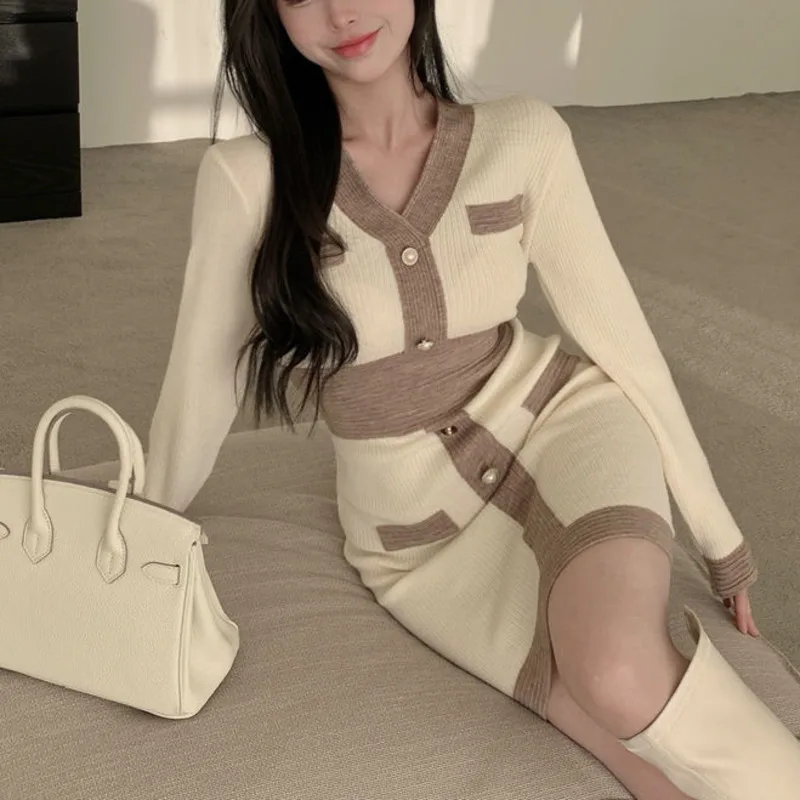 Осень-зима 2021, новое корейское модное Повседневное трикотажное платье-свитер, женское маленькое облегающее платье с запахом, женское плать... 
Осень-зима 2021, новое корейское модное Повседневное трикотажное платье-свитер, женское маленькое облегающее платье с запахом, женское плать...